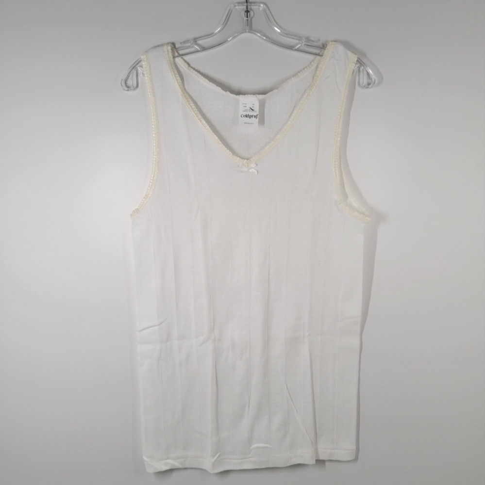 Vintage Y2K Coldpruf 100% Cotton White Cream Lace Cami Tank Top Women Sz 3X NWOT